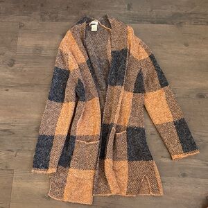 Cotton Emporium Checkered Teddy Jacket in Orange and Gray